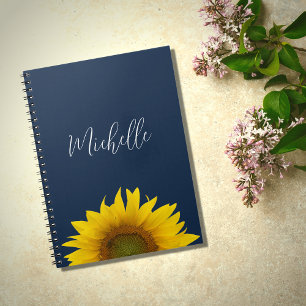 Boho Zonnebloem Marine Blauw Elegant gepersonalise Notitieboek