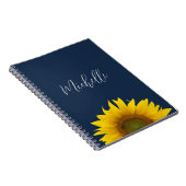 Boho Zonnebloem Marine Blauw Elegant gepersonalise Notitieboek (Rechterzijde)