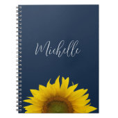 Boho Zonnebloem Marine Blauw Elegant gepersonalise Notitieboek (Voorkant)