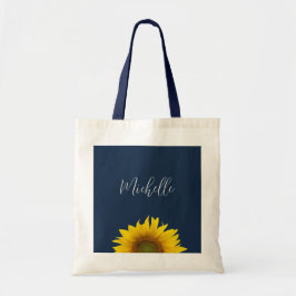 Boho Zonnebloem Marine Blauw Elegant gepersonalise Tote Bag