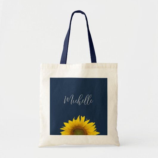 Boho Zonnebloem Marine Blauw Elegant gepersonalise Tote Bag (Voorkant)