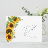 Boho Zonnebloem Monogram Leisteen Blauwe Trouw Save The Date (Staand voorkant)