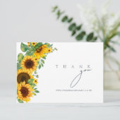 Boho Zonnebloem Monogram Leisteenblauwe Trouw Bedankkaart (Staand voorkant)