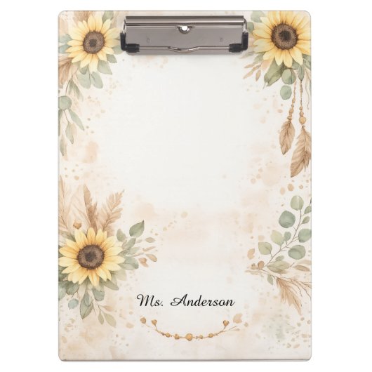 Boho Zonnebloem Onderwijs Klembord Bloemendesign (Voorkant)