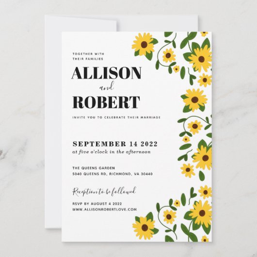 Boho zonnebloem patch bruiloft uitnodiging (Voorkant)