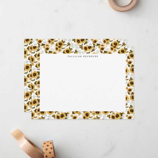 Boho Zonnebloem patroon Notitiekaartje (Voorkant / Achterkant in situ)