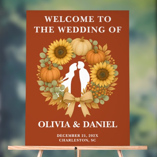 Boho Zonnebloem Pompoen Krans Fall Wedding Acryl Bord (Neutraal)