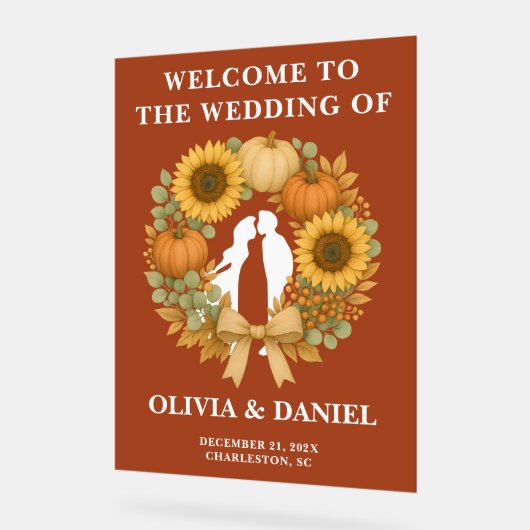 Boho Zonnebloem Pompoen Krans Fall Wedding Acryl Bord (Hoek)