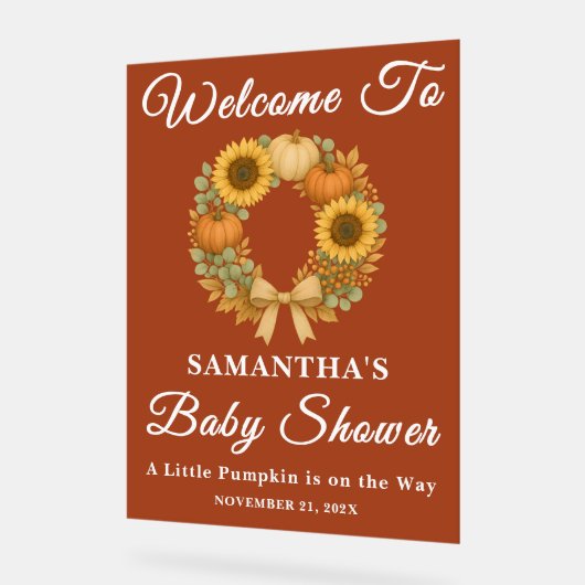 Boho Zonnebloem Pompoen Krans Herfst Baby shower Acryl Bord (Hoek)