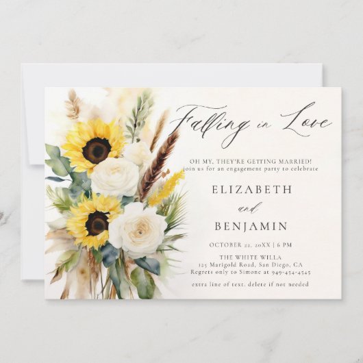 Boho Zonnebloem Roos Pampas Rustieke Engagement Pa Kaart (Voorkant)