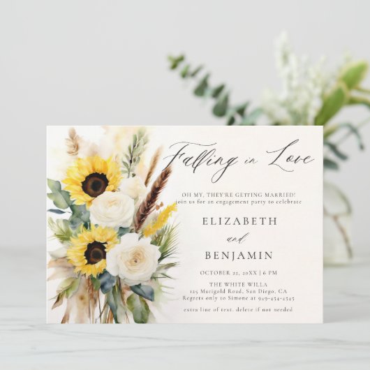 Boho Zonnebloem Roos Pampas Rustieke Engagement Pa Kaart (Staand voorkant)