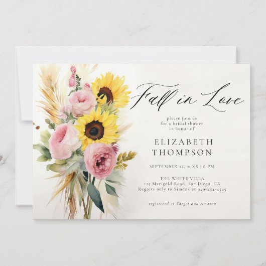 Boho Zonnebloem Roze Roos Rustiek Chic Vrijgezelle Kaart (Voorkant)