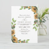 Boho Zonnebloem Rustieke Elegante QR Code Trouwen Kaart (Staand voorkant)