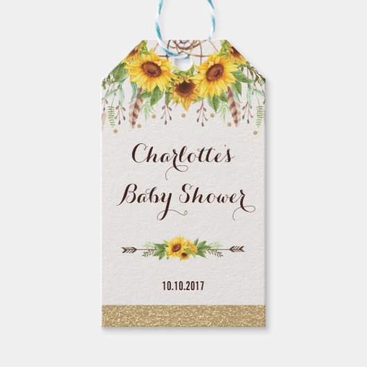 Boho Zonnebloem Rustieke Waterverf Dreamcatcher Cadeaulabel (Voorkant)