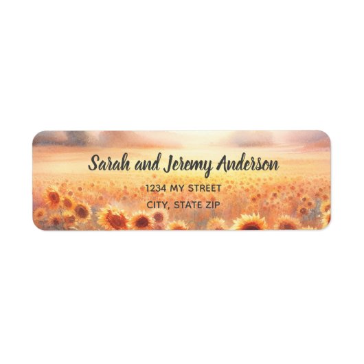 Boho zonnebloem rustieke Waterverf land bruiloft Etiket (Voorkant)
