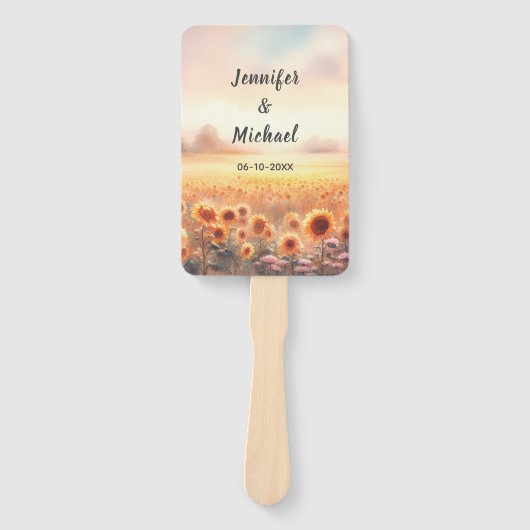 Boho zonnebloem rustieke Waterverf land bruiloft Handwaaier (Voorkant)