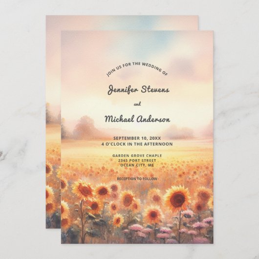 Boho Zonnebloem Rustieke Waterverf Land Bruiloft I Kaart (Voorkant / Achterkant)