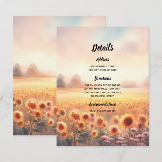 Boho zonnebloem rustieke Waterverf land bruiloft Informatiekaartje (Voorkant / Achterkant)