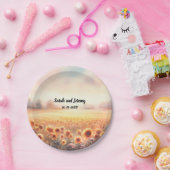 Boho zonnebloem rustieke Waterverf land bruiloft Papieren Bordje (Feest)