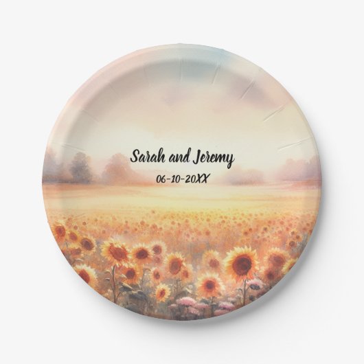 Boho zonnebloem rustieke Waterverf land bruiloft Papieren Bordje (Voorkant)