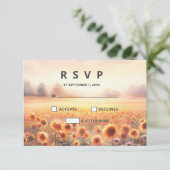 Boho zonnebloem rustieke Waterverf land bruiloft RSVP Kaartje (Staand voorkant)