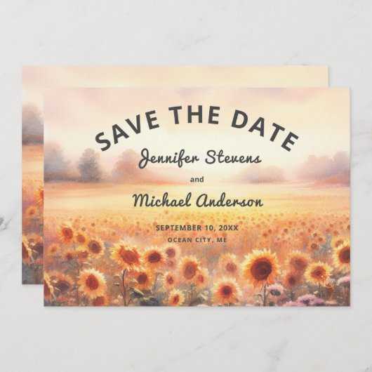 Boho zonnebloem rustieke Waterverf land bruiloft Save The Date (Voorkant / Achterkant)