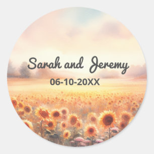 Boho Zonnebloem Rustieke Waterverf Landelijke Brui Ronde Sticker