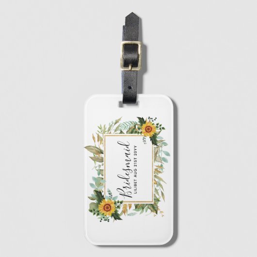 Boho Zonnebloem Salie Groene Huwelijk Bagagelabel (Voorkant (verticaal))