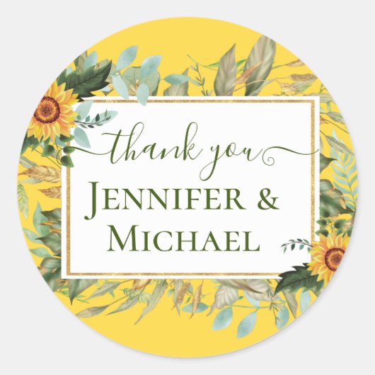 Boho Zonnebloem Salie Groene Huwelijk Ronde Sticker (Voorkant)