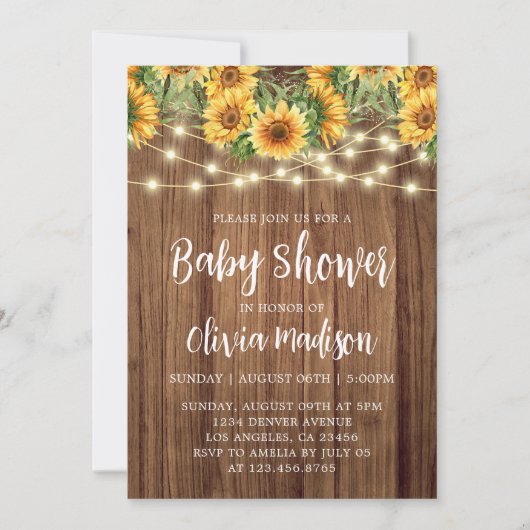 Boho Zonnebloem String Lights Baby shower Kaart (Voorkant)