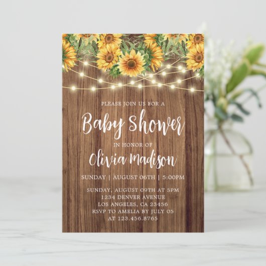 Boho Zonnebloem String Lights Baby shower Kaart (Staand voorkant)