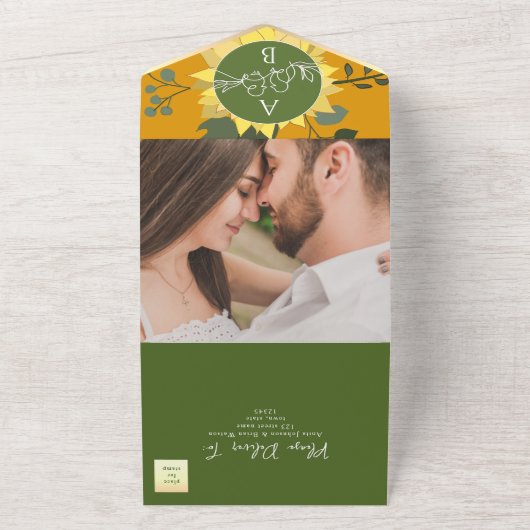 Boho Zonnebloem Trouw QR Code All In One Uitnodiging (Buitenkant)