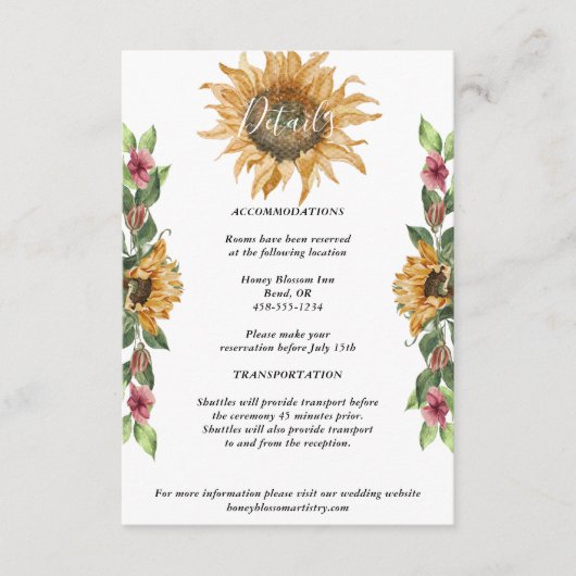 Boho Zonnebloem Trouwdetails Envelopkaart Informatiekaartje (Voorkant)