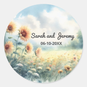Boho Zonnebloem Waterverf Landelijke Landelijke Br Ronde Sticker