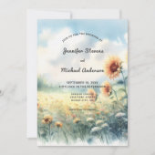 Boho Zonnebloem Waterverf Rustiek Land Bruiloft Kaart (Voorkant)