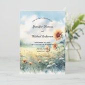 Boho Zonnebloem Waterverf Rustiek Land Bruiloft Kaart (Staand voorkant)