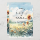 Boho Zonnebloem Waterverf Rustiek Land Bruiloft Kaart (Voorkant / Achterkant)