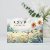 Boho Zonnebloem Waterverf Rustiek Land Bruiloft RSVP Kaartje (Staand voorkant)