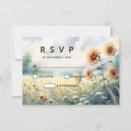 Boho Zonnebloem Waterverf Rustiek Land Bruiloft RSVP Kaartje