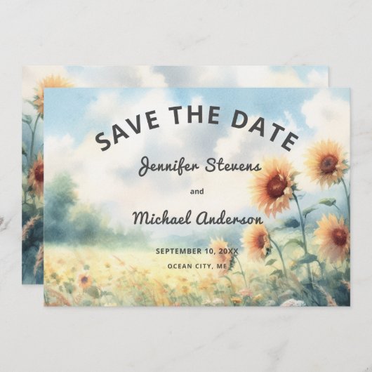 Boho Zonnebloem Waterverf Rustiek Land Bruiloft Save The Date (Voorkant / Achterkant)
