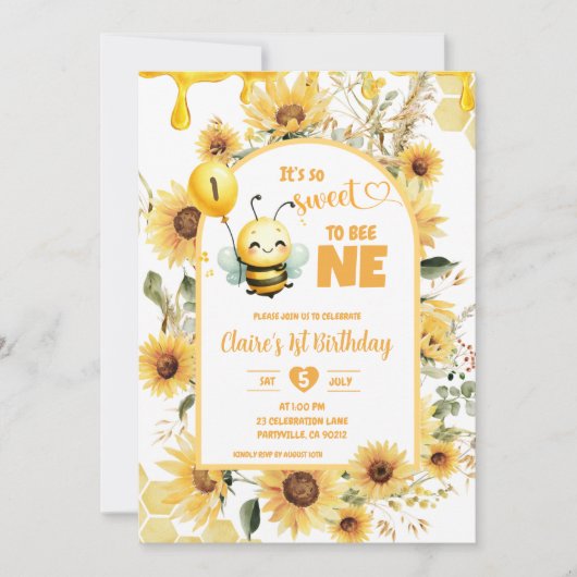 Boho Zonnebloem Zoet om één verjaardag te zijn Kaart (Voorkant)