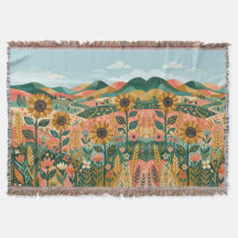 Boho Zonnebloemdeken – Zalm & Groen Veld