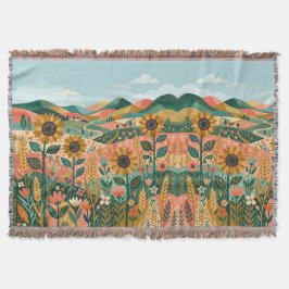 Boho Zonnebloemdeken – Zalm & Groen Veld Deken