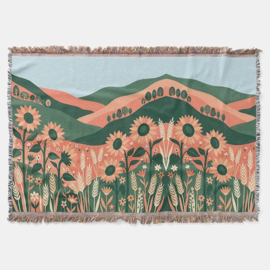 Boho Zonnebloemdeken – Zalm & Tarwe Deken (Voorkant)