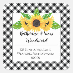 Boho Zonnebloemen   BW Buffalo Controle Adres Vierkante Sticker