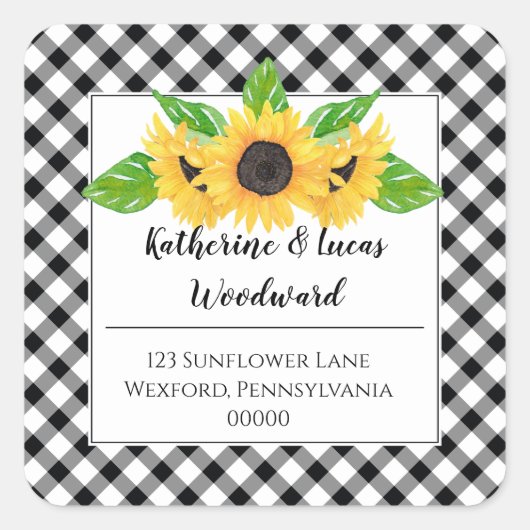 Boho Zonnebloemen | BW Buffalo Controle Retouradre Vierkante Sticker (Voorkant)