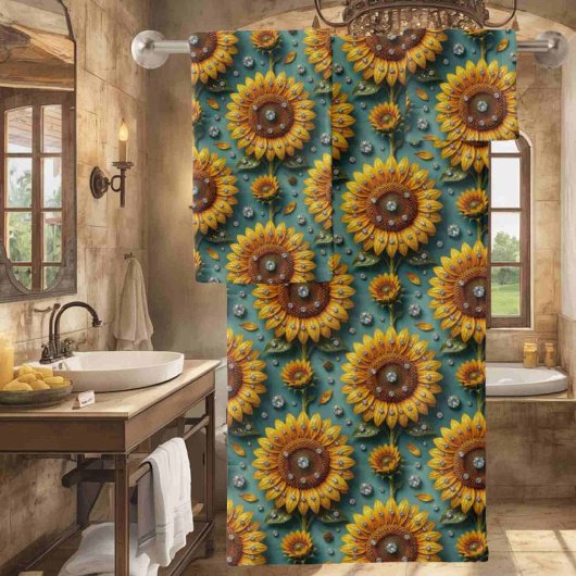 Boho Zonnebloemen en Diamanten Handdoeken Set