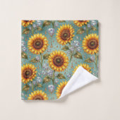 Boho Zonnebloemen en Diamanten Handdoeken Set (Wasdoekje)