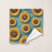 Boho Zonnebloemen en Diamanten Handdoeken Set (Wasdoekje)