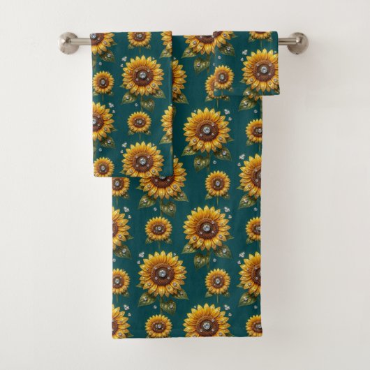 Boho Zonnebloemen en Diamanten Handdoeken Set (Insitu)